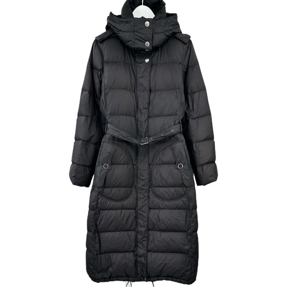 Burberry Brit Black Hooded Belted Full Length Long Goose Down Puffer Coat sz L - Picture 1 of 14